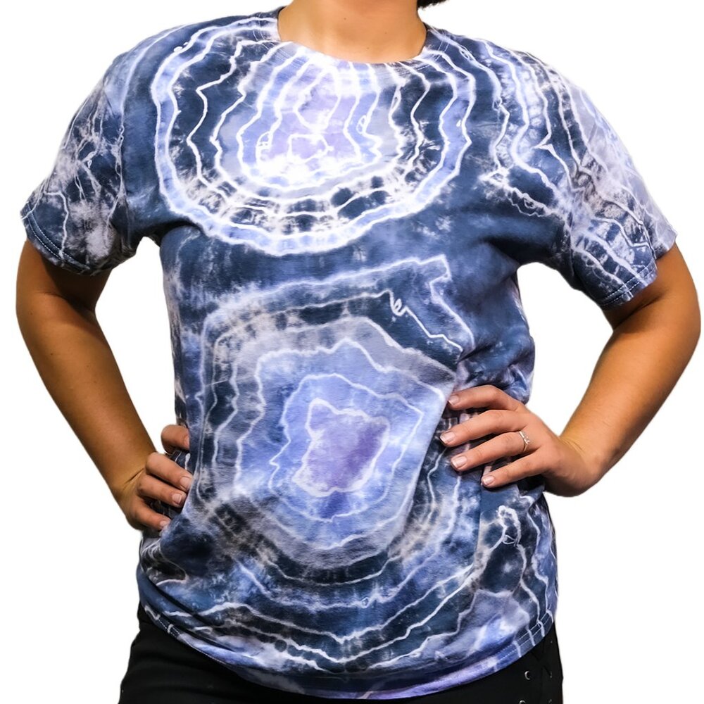 Blue/Gray Agate Tie Dye T-Shirt - Size Med - by Cross Dude Tie Die - Unisex